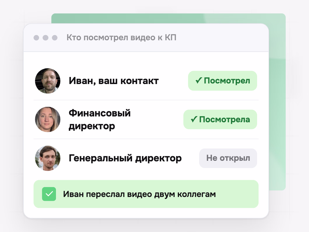 Кто посмотрел видео к КП: контакт и финансовый директор посмотрели, генеральный не открыл