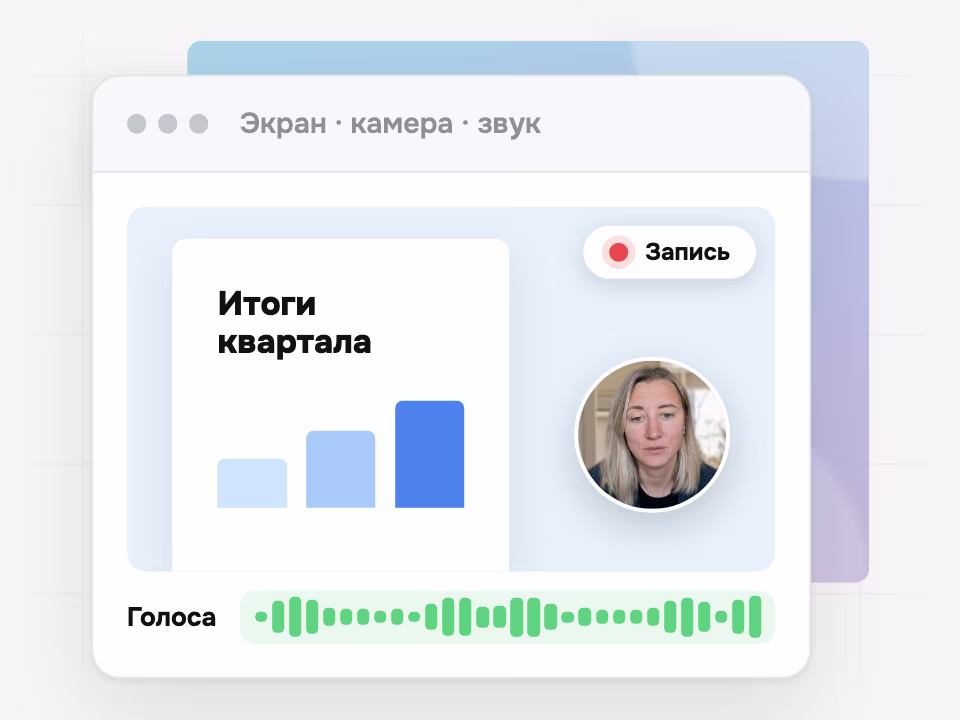 В записи экран, камера и голоса участников